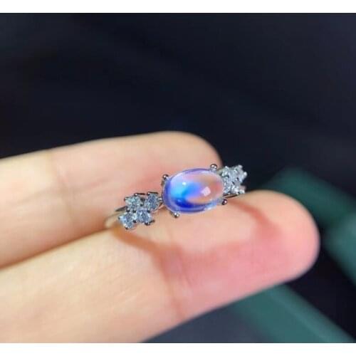 Grace geometry round S925 silver natural light blue moonstone gem ring natural gemstone ring woman girl weddings gift jewelry