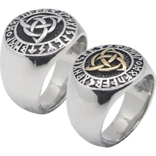 316L Stainless Steel Fadeless Rustless Jewelry Round Surface Vikings Style Biker Ring For Gift