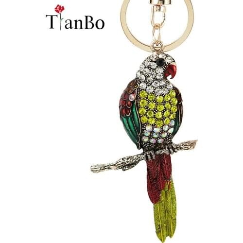 Creative Design Parrot Bird Pendant Charm Rhinestone Crystal Purse Bag Keyring Car Keychain Accessories Wedding Party Gift