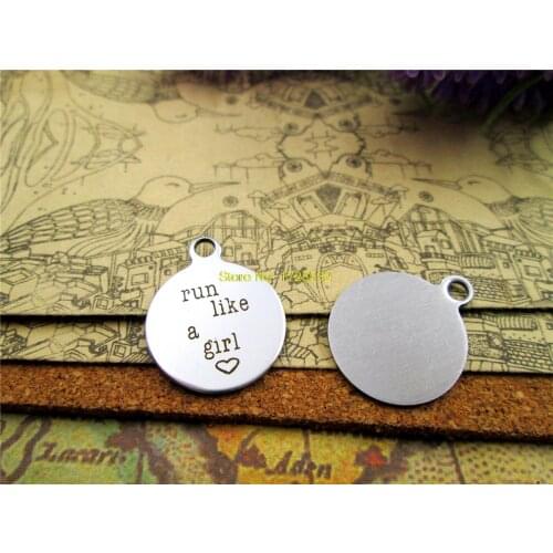 20pcs--20mm stainless steel circle round "run like a girl" one side DIY Charms Pendants