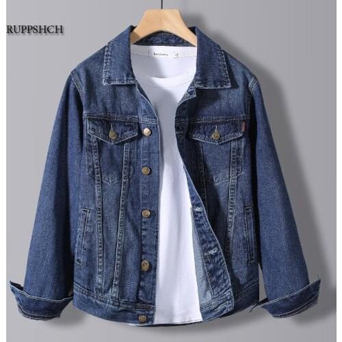 New Denim Jacket Men Casual Solid Color Locomotive Lapel Single-Breasted Denim Jacket Men Autumn Slim Fit Men Quality Jacket
