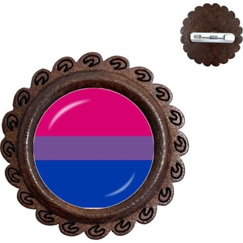 LGBT Brooch Bi Pride 20mm Glass Dome Gay Pride Pins Rainbow Flag Photo Glass Cabochon Wood Collar Pin For Women Men lover Gift