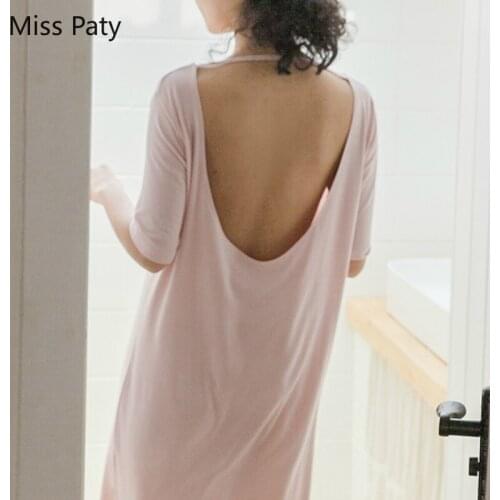 Modal sexy sleepwear long nightgown with sleeves plus size woman homewear pijama lingerie beauty back dress sweet loose skirt