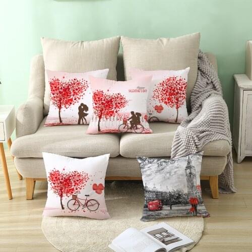 Valentines Day Cushion Cover Love Decorative Pillows for Sofa Throw Pillow Case Bed Pillowcases Living Room Red Rose Gift 45*45