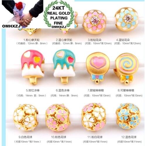 OMHXZJ CA300 Wholesale European Fashion Birthday Gift Flower Ice Cream Lollipop Bracelet DIY Accessories 24KT Gold Pendant Charm