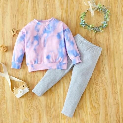 Fall Girls Clothing Sets Kids Clothes 2 Pcs Sets Tie Dye Long Sleeve Sweater Tops+solid Long Pants Fashion Girls Outfits 1-6Y