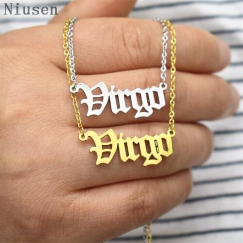 Old English Font Twelve Constellations Necklaces 12 Zodiac Letters Pendant Necklace Scorpio Aries Taurus Gemini Cancer Leo Charm