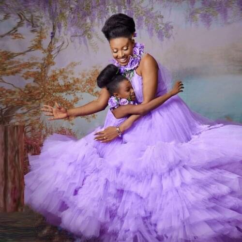 Mother And Me Dress For Photo Shoot Tulle Lilac Robe Fluffy Prom Dressing Only Kid Dress Cozy Ball Gown Floral Prom Gown Tiered