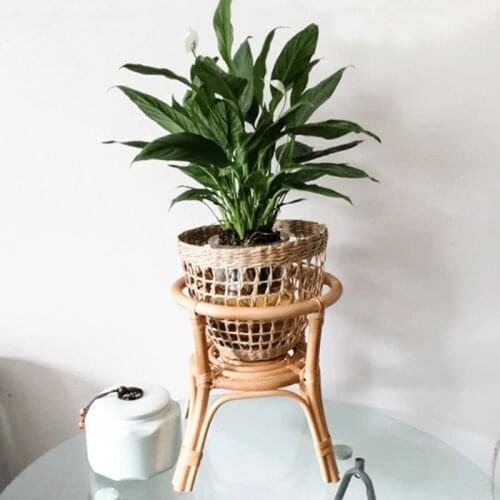Natural Rattan Plant Stand Rack Indoor Flower Pot Holder Garden Vine Trellis Nordic Shelf Home Garden Balcony Decor