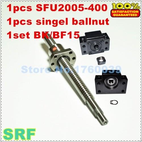 SFU2005 C7 Rolled Ballscrew 1pcs RM2005 L=400mm+1pcs single ballnut+1pcs BK/BF15 end support for CNC part