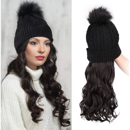 Stamped Glorious Beanies Hair Ball Soft Female Hat With Long Curly Hair Fashion Style Autumn Winter Women Hat Cute Hat
