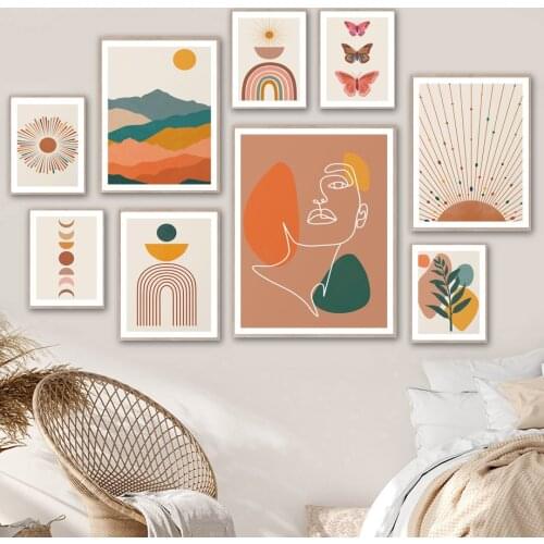 Sun Moon Rainbow Butterfly Girl Wall Art Canvas Painting Nordic Posters And Prints Wall Pictures For Living Room Abstract Decor