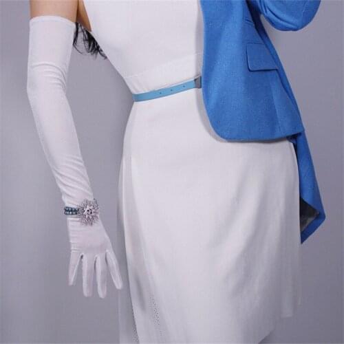 Velour Long Gloves 60cm Long Section Pure White Female High Elastic Swan Velvet Gold Velour Touchscreen Women Gloves WSR21