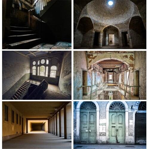 Vintage Shabby Interior Building Wall Photo Background Old Stairway Corridor Halloween Photography Studio Props 21101 ZZP-03