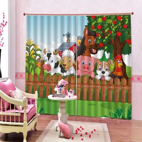 Photo Stereoscopic Customized 3D Cartoon Animals Zoo Curtain For Childrens room Bedroom Blackout Window Drapes Decor Sets