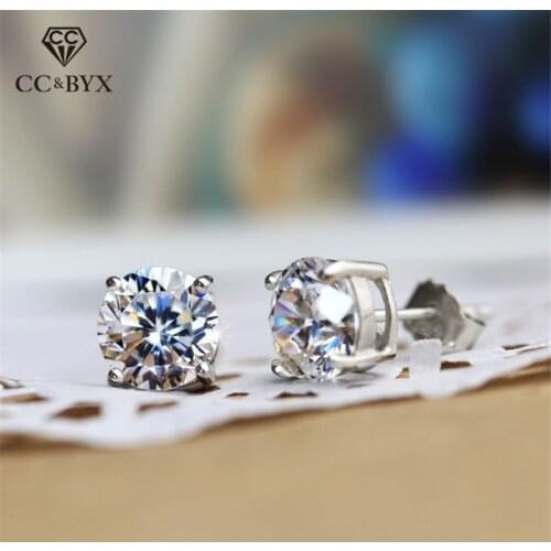 Real S925 Sterling Silver Stud Earrings For Women Round Cubic Zirconia 5mm/6mm Stone Lovers Jewelry Drop Shipping CCE657