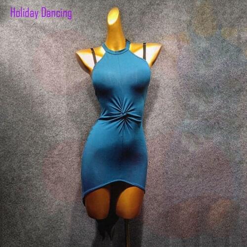 Women Latin Dance Dress Sleeveless Bare Back Shoulder Dancing Practise Cloth Samba Tango Chacha Dancing Performamnce W444