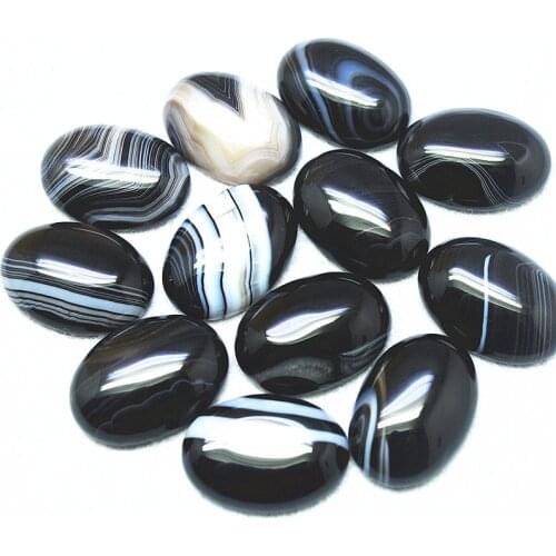 10PCS Nature Black Onyx Cabochons 18X25MM Oval Shape From Brazil Mountain Rocky For Women Pendants Makings
