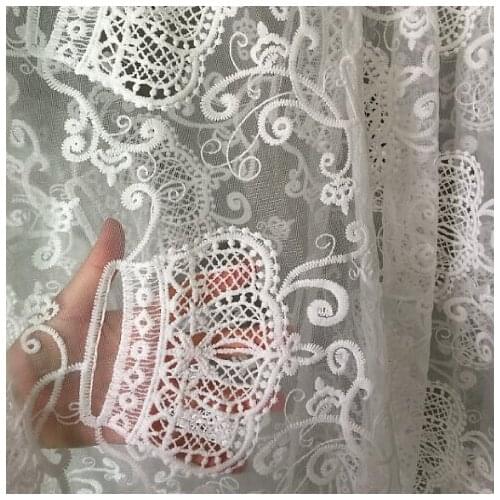 2Yards/lot French Net Lace Fabric 2017 Latest African Guipure Lace Fabric With Embroidery Mesh Tulle Cord Black Lace Fabric