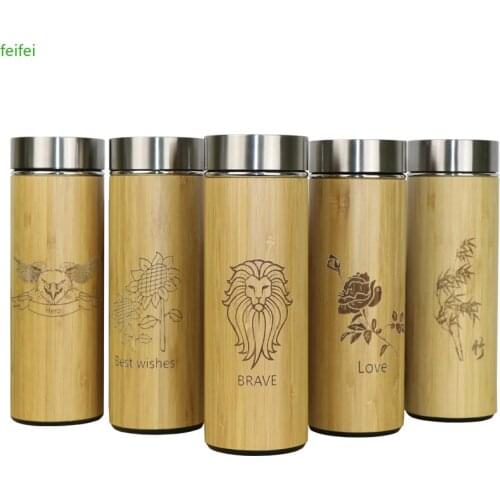 400ml Bamboo Travel Thermos bottles Stainless Steel Water bottle Vacuum Flasks Insulated termos mug tea bardak cup Customized
