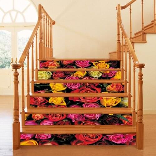 6pcs/set Rose Flower Stair Stickers 3D Waterproof Wallpaper Home Decoration Removable Kitchen Wall Floor Stickers 18*100cm