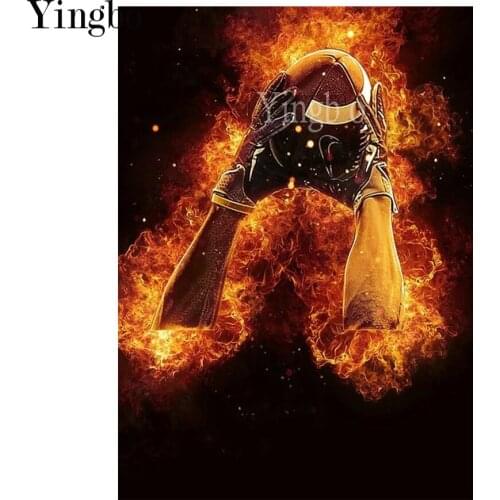 Full Square Diamond Painting Abstract flame hand basketball art Diamond Embroidery Round Diamant Painting DIY Mosaic Men Gift