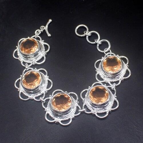 Elegant Sunny Natural Honey Topaz Amazing Genuine 925 Silver Links Chain Bracelets for Women Girls Jewelry Gifts 20214205