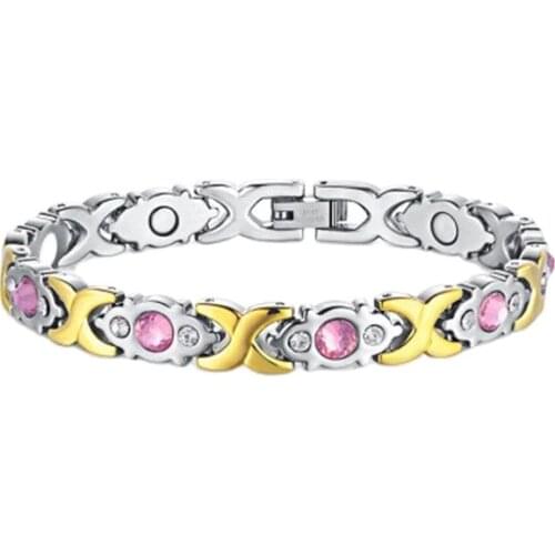 MADALENA SARARA Premium Titanium Stainless Steel Energy Bracelet Pink Zircon Inlaid With Energy Stone Heathy For Body