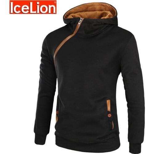 IceLion 2021 Hoodies Men Oblique Zipper Sweatshirt Long Sleeve Hoodies Slim Fit Sportswear Fashion Solid Male Pullover Tracksuit