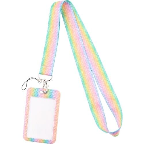 K3148 New Fashion Fish Scales Lanyard Credit Card ID Holder Bag Student Women Bank Bus Business Card Cover Badge
