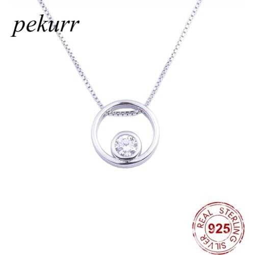 Pekurr 925 Sterling Silver Round Ring Hoop & Zircon Bead Necklaces For Women Simple Collar Pendants Silver Chain Jewelry
