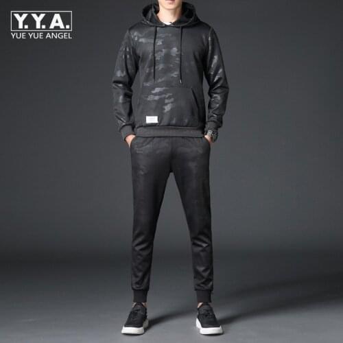 New Camouflage Printed Mens Tracksuit Hooded Sweatshirt Full Length Pants Suit Two Piece Set Comfort Casual Streetwear