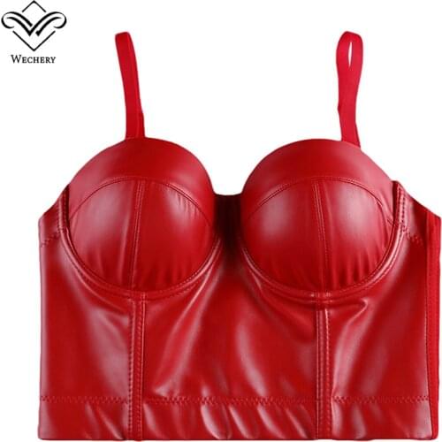 Wechery Crop Top Women Gothic Leather Camis Slim Fit Tops Sleeveless Straps Tank Top for Laides Black Red Women Clothes