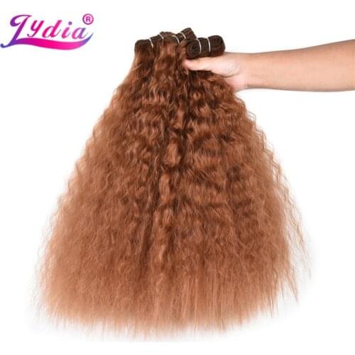 Lydia 3PCS/Pack Kinky Curly Hair Weaving 18-22 Inch Nature Color Wave Synthetic Hair Extension With Double Weft Bundles Brown