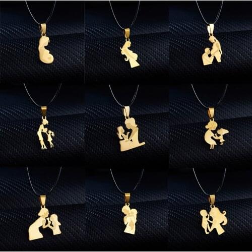 Personality Mothers Day Stainless Steel Mom Necklace For Women Gift Gold Color Chain Baby Pendant Leather Choker Jewelry Fashion