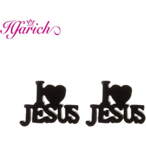 Hot Punk Stainless Steel Letter Jesus Earring For Women Funny Jewelry Gold Black Ear Studs Accessories Gift for Girl Bijoux