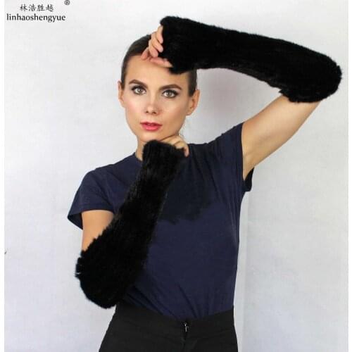 Linhaoshengyue Winter Mink Fur Gloves For Women Colored Mink Fur Glove 20cm 30cm 40cm