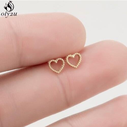 Minimalist Gold Color Love Heart Earrings Women Korean Small Stud Earring Geometric Jewelry Student Teen Daily Jewelry Gift