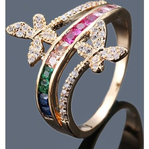 Fashion Rings for women anillos rainbow gemstones multicolor crystal gold white silver color diamonds party jewelry bijoux