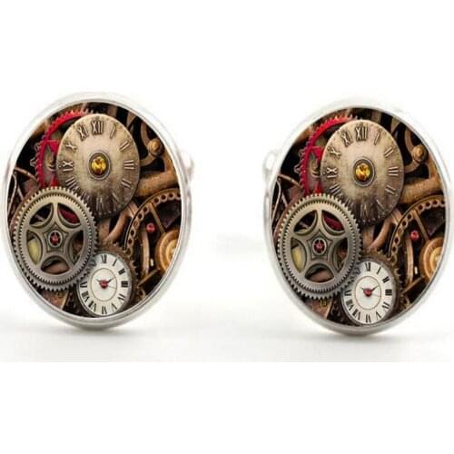 Fashion handmade retro steampunk watch personality crystal glass mens T-shirt jewelry cufflinks 20mm