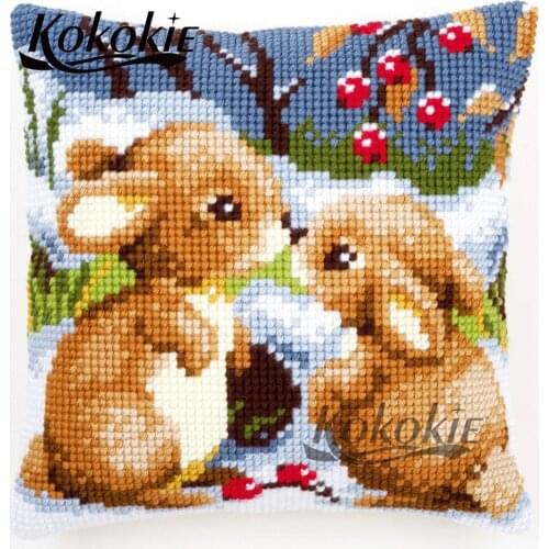 Cartoon rabbits cross stitch throw pillowcase diy embroidered mat handicraft 3d embroidery and cross stitch kits needlework set