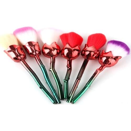 300sets/lot 6pcs Rose Shape Makeup Brushes Gold pink green Foundation Powder Make Up flower Brushes Set Beauty Blush Brush