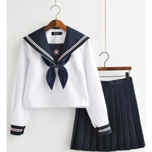 New White Japanese JK Sets School Uniform Girls Sakura Spring Autumn High School Women Novelty Sailor Suits Uniforms Tie XXL