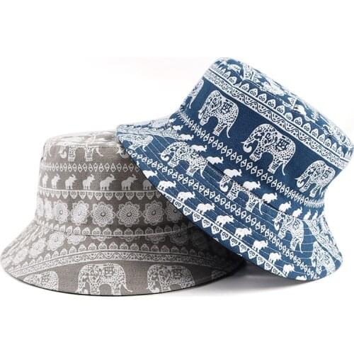 Elephant Bucket Hat Fashion 2020 Cartoon Print Harajuku Men Summer Cap Women Panama fishing hat Hip hop fisherman hats Black