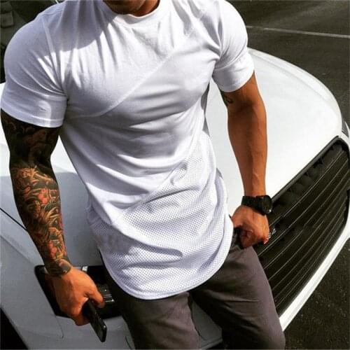 Plain Sport Shirt Men Cotton Patchwork Mesh Rashgard Mens Running T Shirt Sportswear Fitness Sport T Shirt Slim fit Gym Tshirt