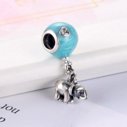S925 Pendant Bead DIY Jewelry Elephant Blue Balloon Dangle Charm fit Lady Bracelet Bangle