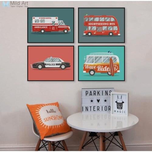 Modern Cartoon Rainbow Car Bus Travel Trip A4 Large Art Print Poster Wall Picture Canvas Painting Customd Kids Room Home Decor