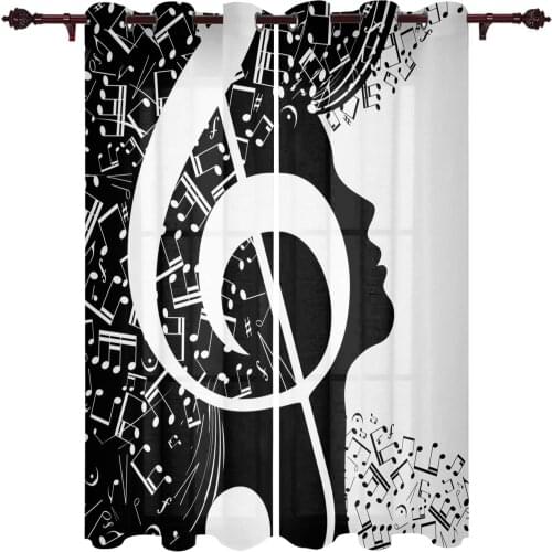 Music Girl Musical Notes Kitchen Curtain Kids Bedroom Living Room Balcony French Windows Curtain Fabric Pergola Bathroom