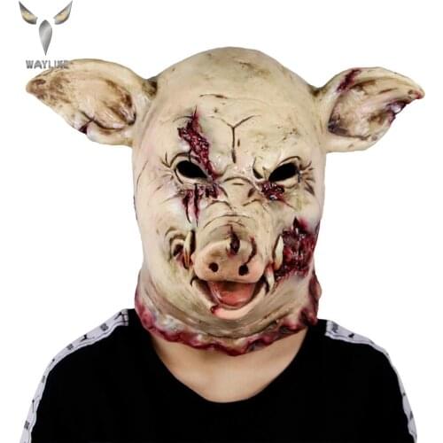 WAYLIKE Horror Pig Animal Mask Latex Pig Mask Halloween Costume Scary Electric Saw Pig Mask Full Head Horror Evil Animal Prop