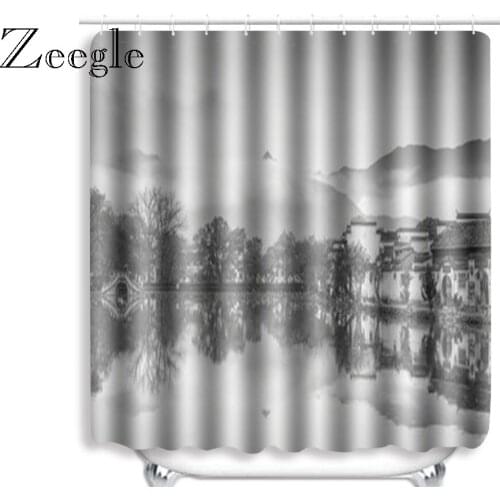 Zeegle Printed Bathroom Shower Curtain Polyester Toilet Curtain Bathroom Account Toilet Decoration Curtain Bath Accessories